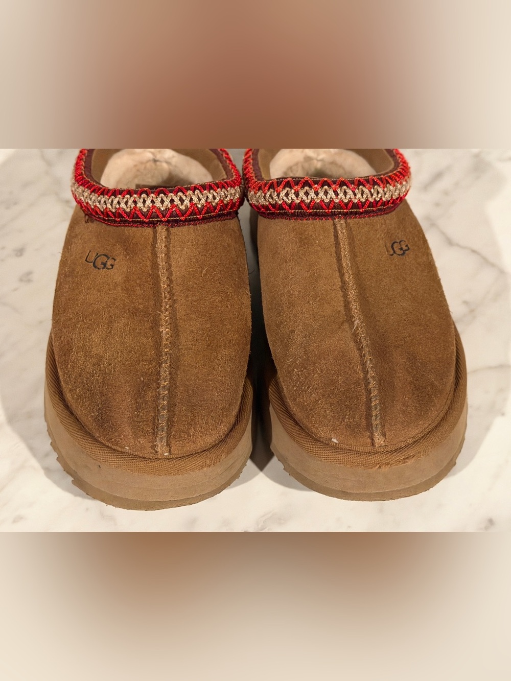 UGG Tazz II Kids Size 13 Cherry Platform Slipper Mule Red Gold Braid - Picture 5 of 10